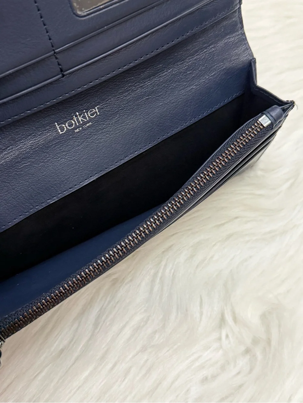 BOTKIER - BLUE ALL LEATHER BIKER QUILTED MOTO LONG SNAP WALLET - Picture 7 of 12